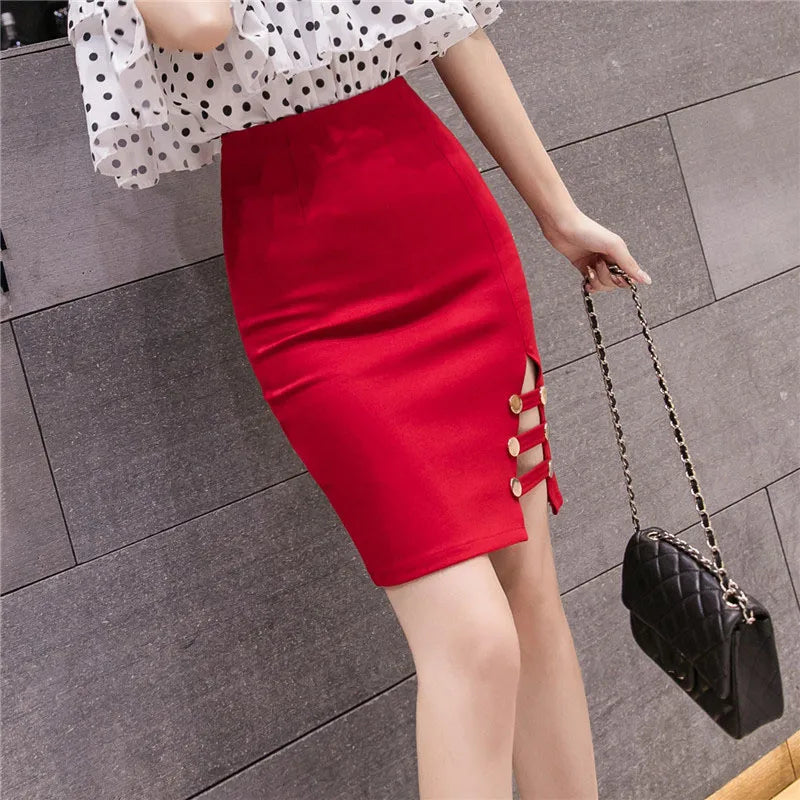 FashionSierra - Korean High Waist Hollow Out Pencil Women 2024 New Summer Elegant Package Hip Mini Skirt satin skirt smooth