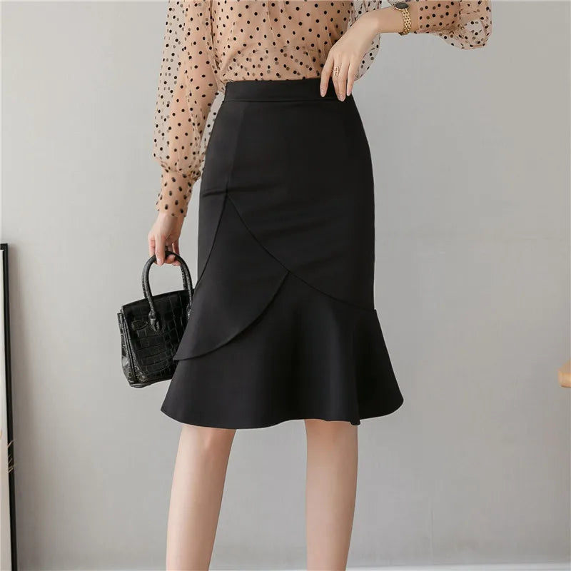 2024 Spring New Women Formal Midi Female High Waist Package Hip Black/Red Office Lady Fishtail Skirt maxi skirt elegant