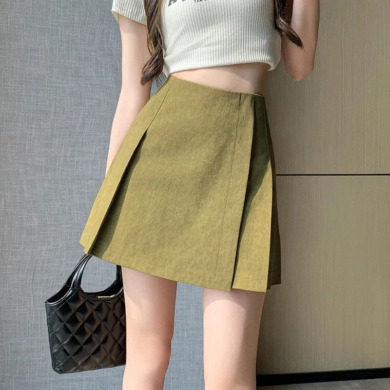 FashionSierra - New Spring Summer High Waist Pleated Mini Women Fashion A-line Short Korean Style Woman Casual Cotton Skirt ribbed skirt waist