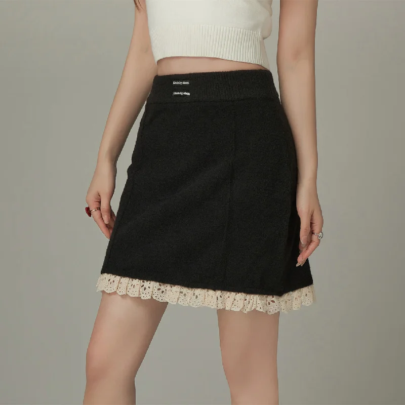 Lace Knit Banded Skirt cashmere skirt plush