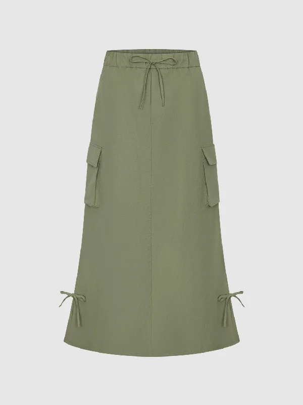 Drawstring Waist Midi A-Line Skirt linen skirt relaxed