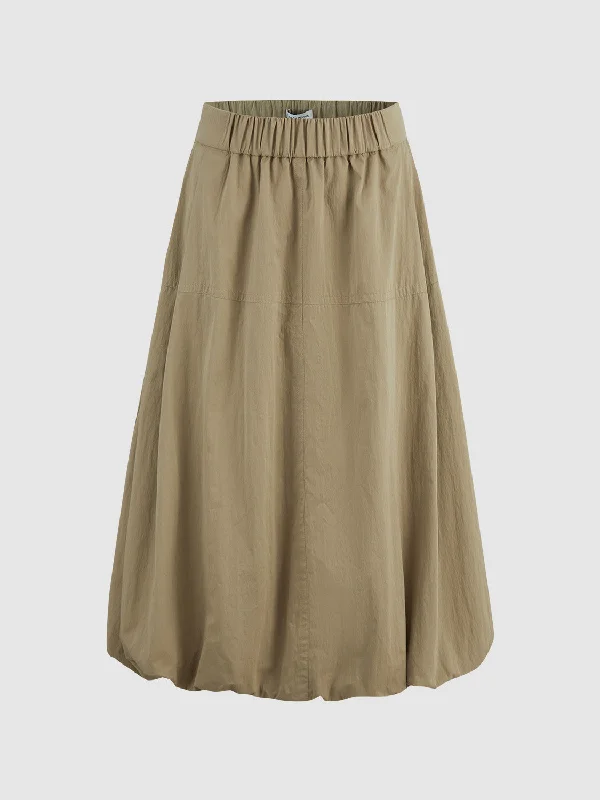 Elastic Waist Midi Balloon Skirt wool skirt thick