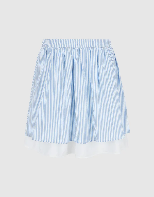 Elastic Waist Striped Mini A-Line Skirt cotton skirt soft