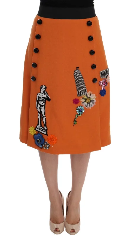 Dolce & Gabbana Embellished Wool Skirt in Vivid Orange linen skirt relaxed