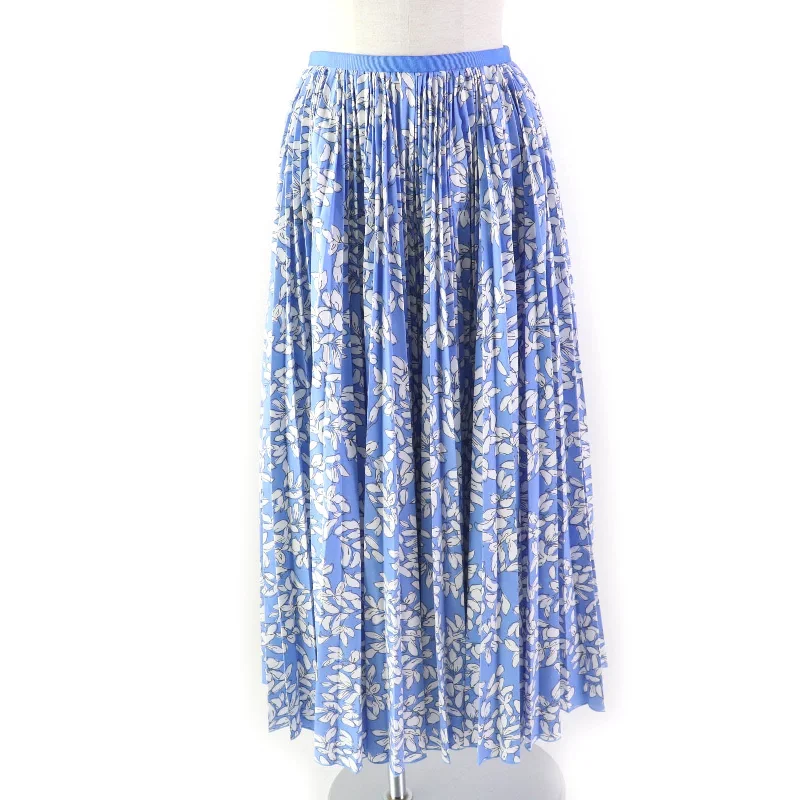 Floral Pleated Long Skirt, Polyester Cotton, Women silk skirt lustrous