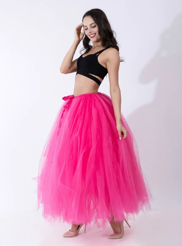 Fuchsia Tulle Long Tutu Skirt zip skirt side