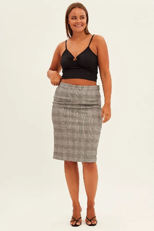 Grey Check Workwear Skirt High Rise Bodycon leather skirt bold