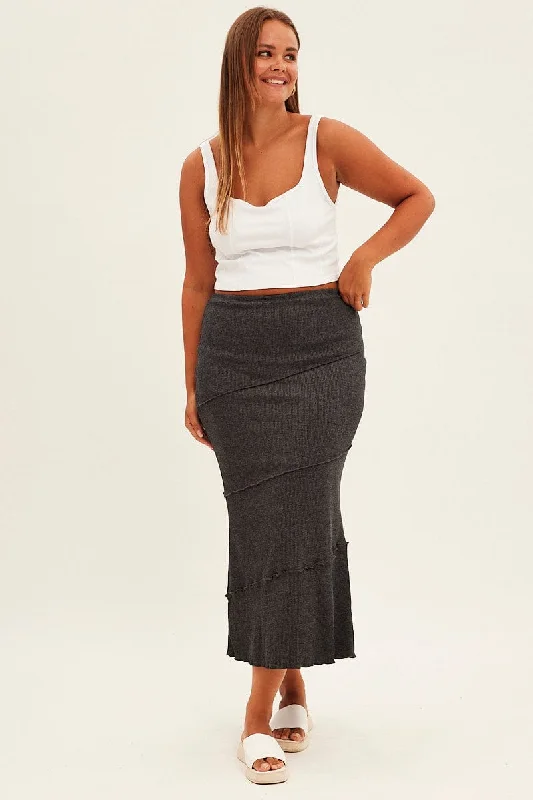 Grey Maxi Skirt Asymmetric Rib corduroy skirt cozy