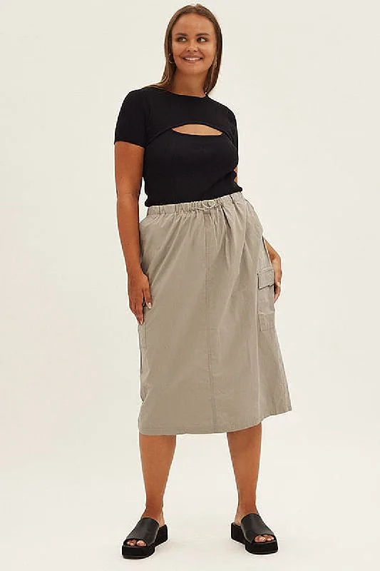 Grey Parachute Midi Skirt lightweight skirt design