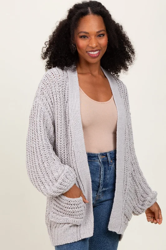 Heather Grey Chunky Knit Oversized Pocket Cardigan Boxy Cardigan Fitted Cardigan A-Line