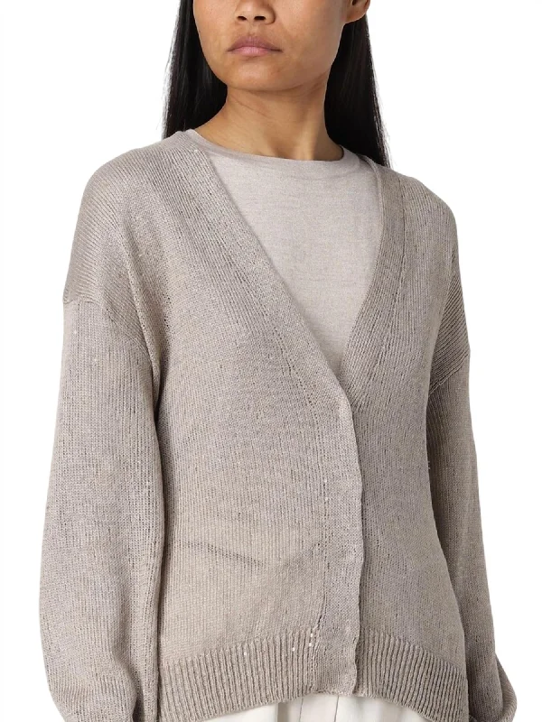 Linen Cardigan In Beige Knit Fabric Woven Fabric Fleece Fabric