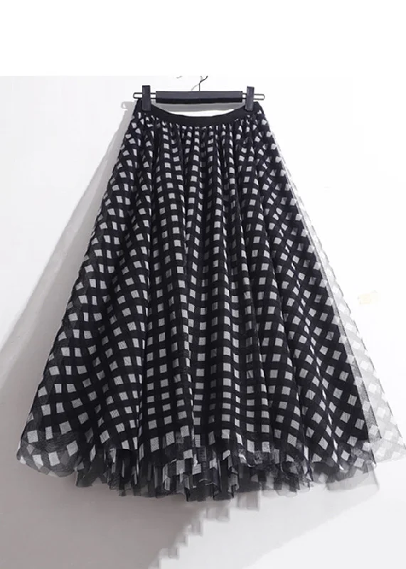 Loose Black Plaid High Waist Tulle Skirts Summer lace skirt intricate