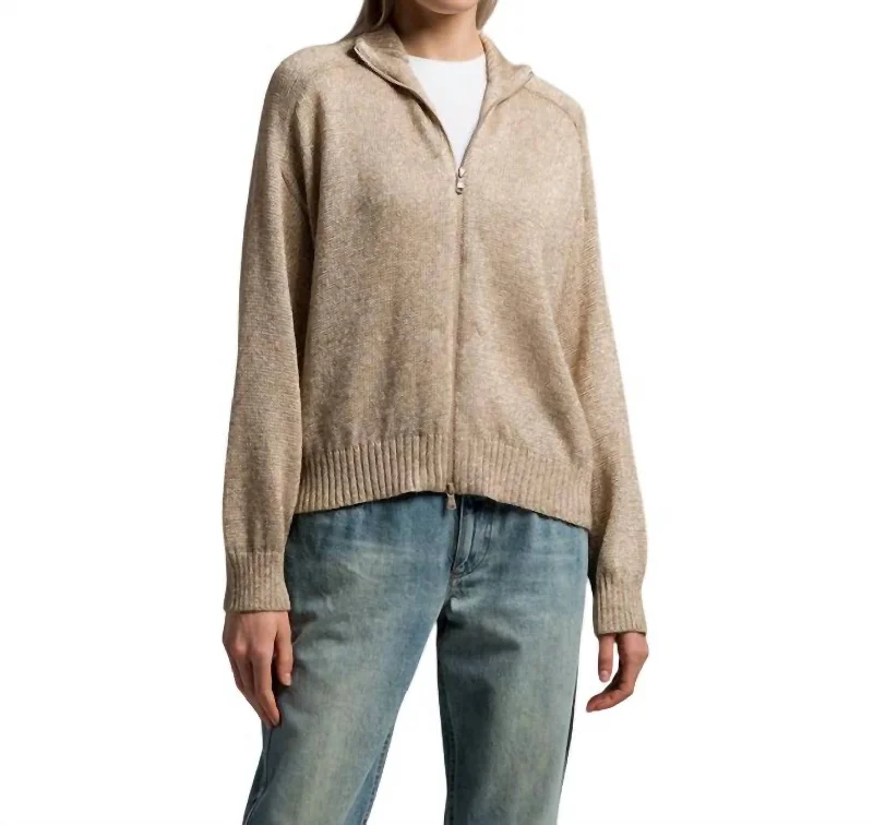 Lurex Wool Cardigan In Beige/brown(Gold) Welt Pockets Slit Pockets Flap Pockets