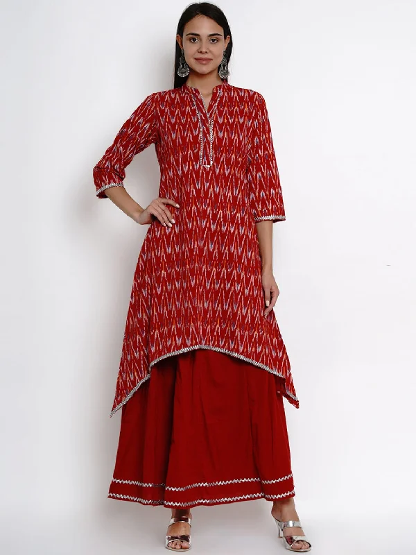 Wahe-NOOR Women's Maroon Printed Kurta & Skirt modal blend skirt