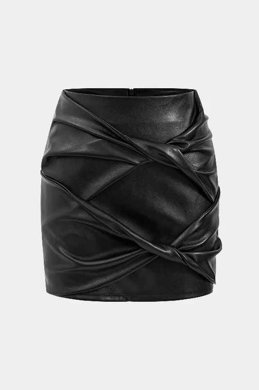 Faux Leather Ruched Twist Knot Skirt breathable skirt fabric