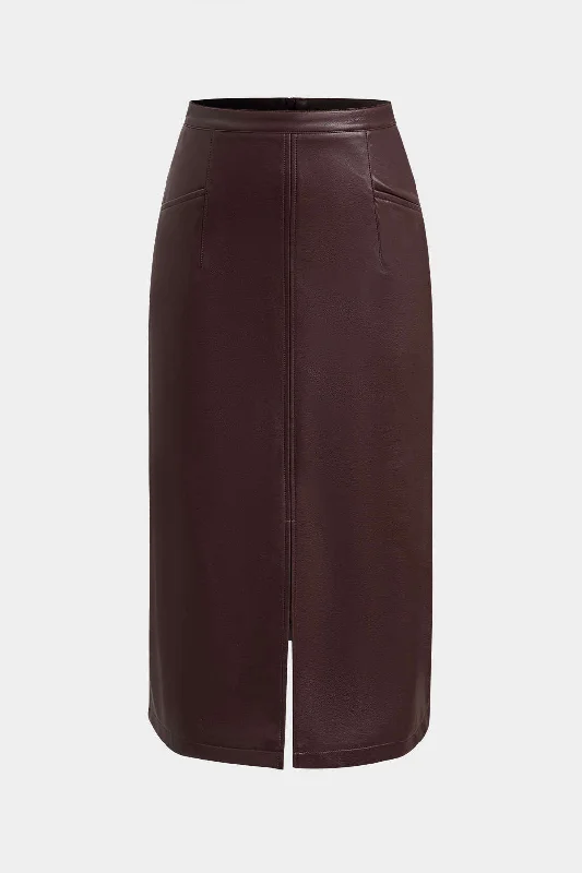 Faux Leather Side Slit Skirt velvet skirt plush