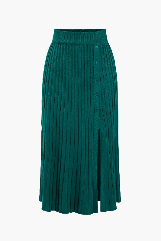 Knit Button Pleated Slit Skirt lace skirt intricate