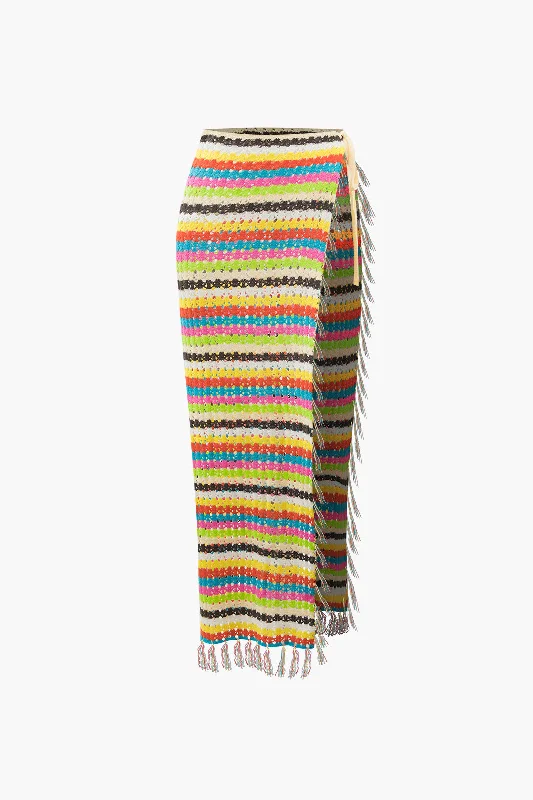 Rainbow Crochet Split Tassel Cover-Up Skirt velvet skirt plush