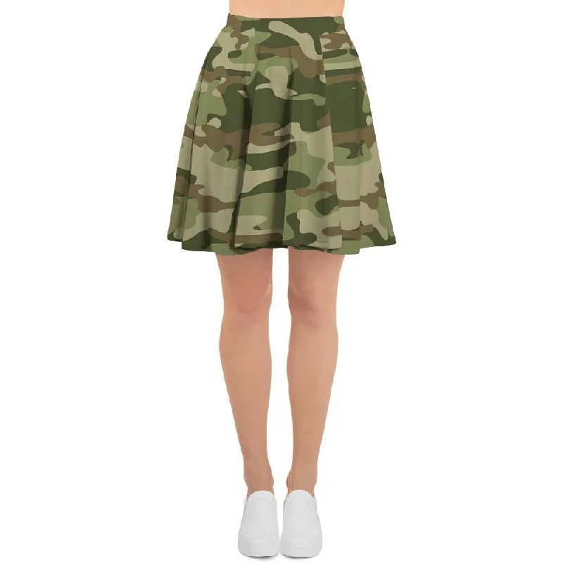 Military Green Camo Print Women's Skirt silk skirt sleek