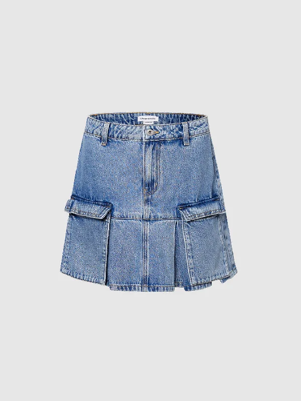 Multi Pocket Mini Denim Skirt lace skirt feminine