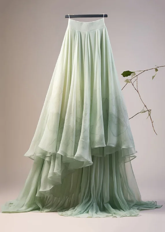 New Green Asymmetrical High Waist Tulle Skirts Summer chiffon skirt airy