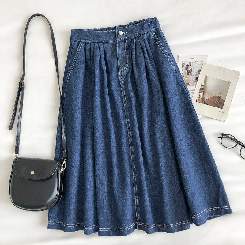 New Hong Kong Style semi elastic waist A-shaped umbrella skirt  5674 denim skirt fashionable