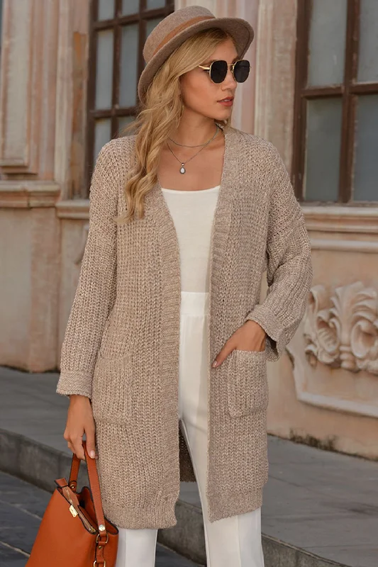 Open Front Drop Shoulder Cardigan with Pockets Asymmetrical,ymmetric Pencil Cardigan