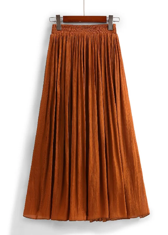 Orange Wrinkled Cotton Pleated Skirts High Waist elastic waist skirt