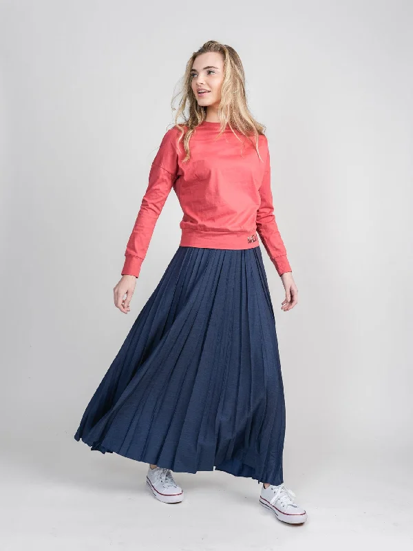 PLEATED SKIRT 37"-DARK DENIM spandex blend skirt