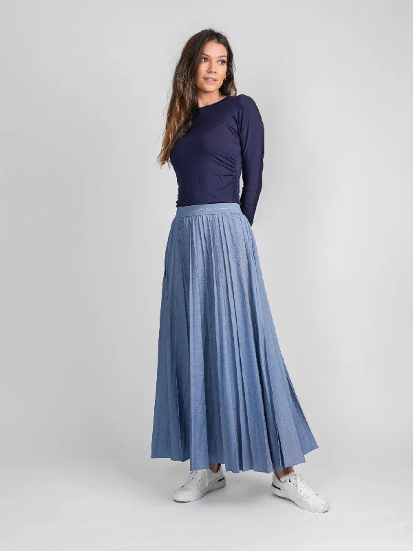 PLEATED SKIRT 37"-LIGHT DENIM chiffon skirt airy