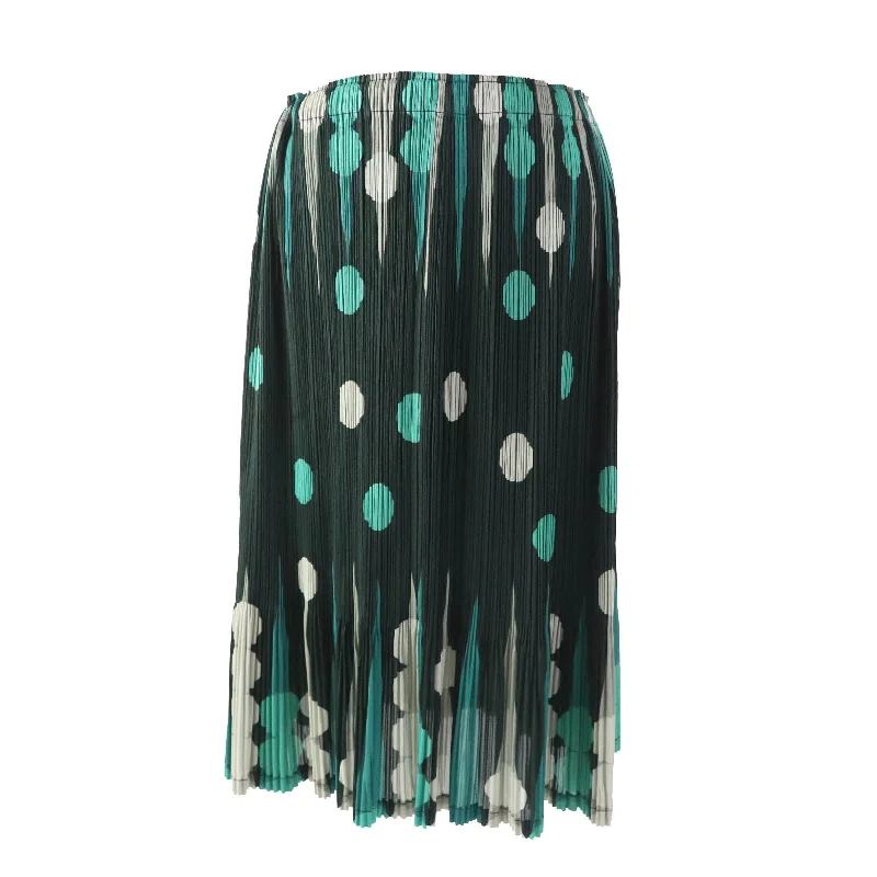 Pleated Dot Skirt Green Polyester Women relaxed fit skirt