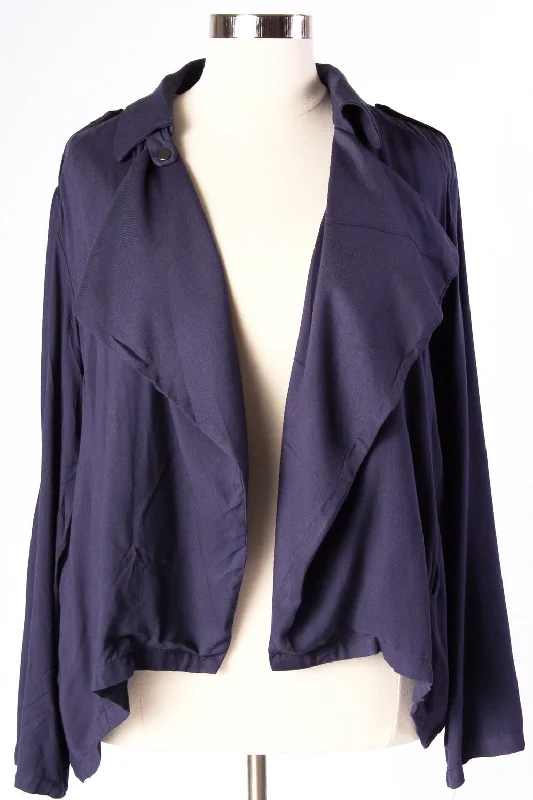 Sporty Open Cardigan - Navy Denim Fabric Leather Fabric Suede Fabric