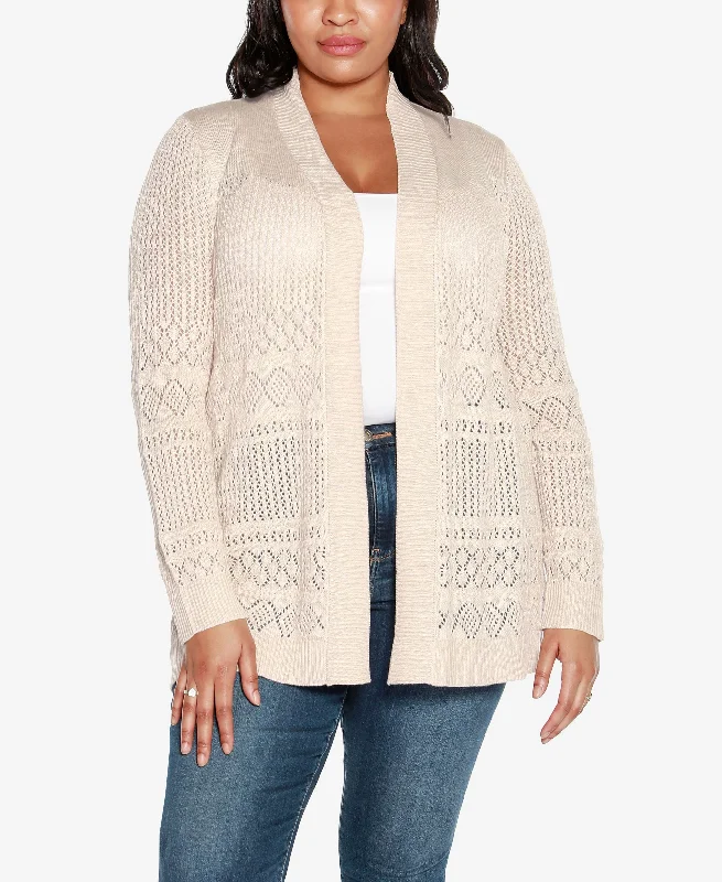 Plus Size Pointelle Long Sleeves Open Cardigan Sweater Chenille Fabric Brocade Fabric Lace Fabric