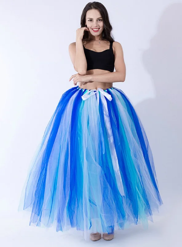 Royal Blue+Green+White Tulle Long Tutu Skirt slim fit skirt