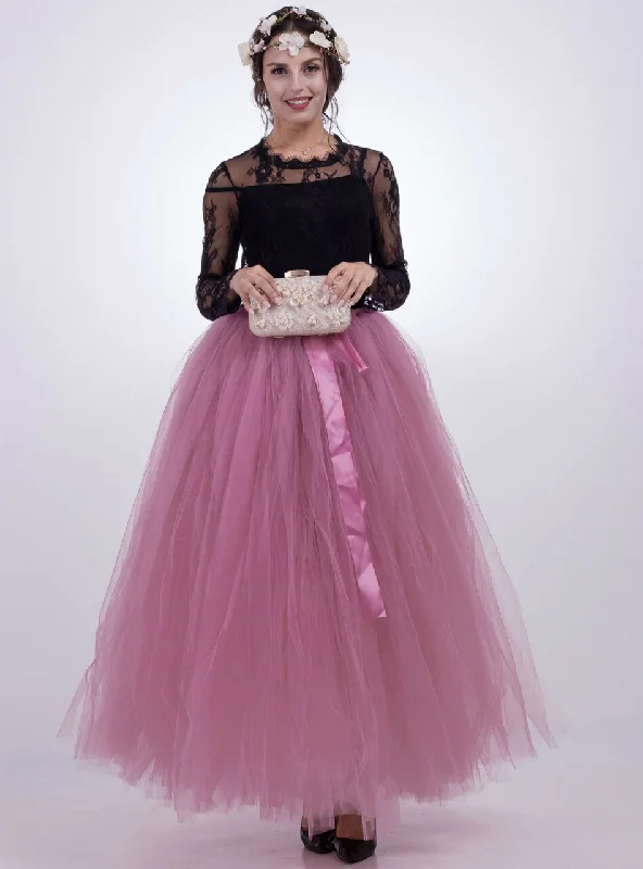 Rubber Pink Tulle Long Tutu Skirt corduroy skirt textured