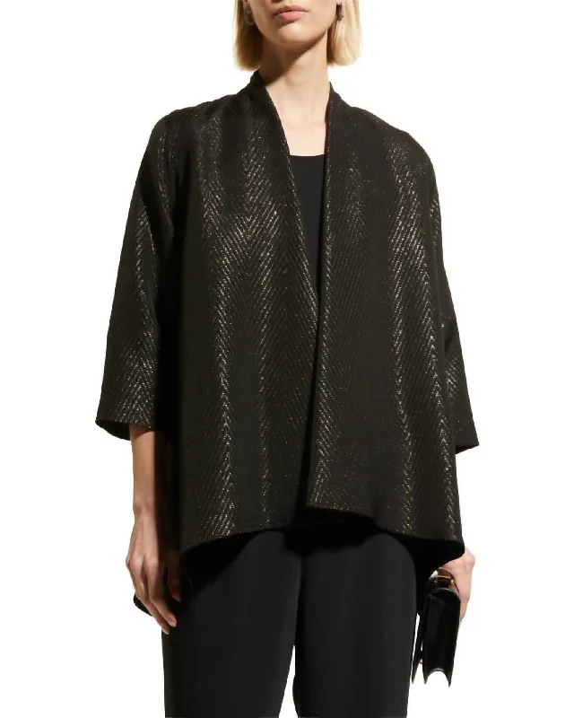 Shimmer Rib Swing Cardigan In Black Front Pockets Side Pockets Patch Pockets