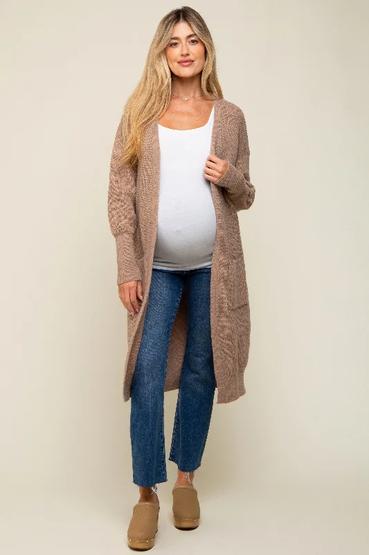 Taupe Chunky Knit Long Sweater Maternity Cardigan Hooded Cardigan Collared Cardigan Shawl Collar