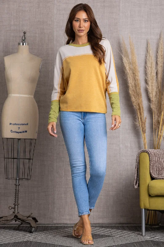 MUSTARD DOLMAN LONG SLEEVES KNIT TOP TC12517 Handmade Knit Blouse