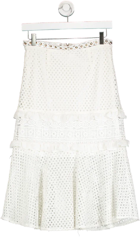 True Decadence Cream Tiered Lace Skirt UK 10 flowy skirt hem