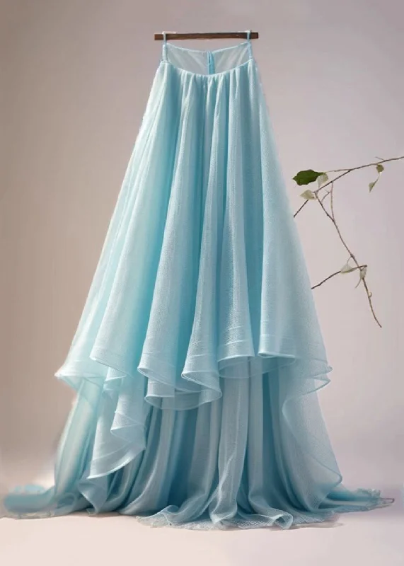 Women Blue Asymmetrical High Waist Tulle Skirt Summer leather skirt refined