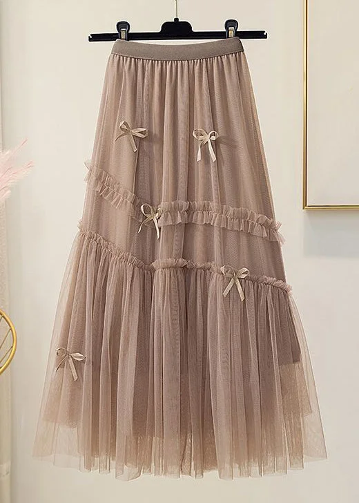 Women Coffee Bow High Waist Tulle Skirt Spring boho skirt vibe